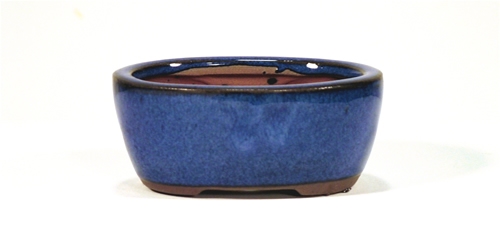 4 Inch Blue Oval Bonsai Pot 